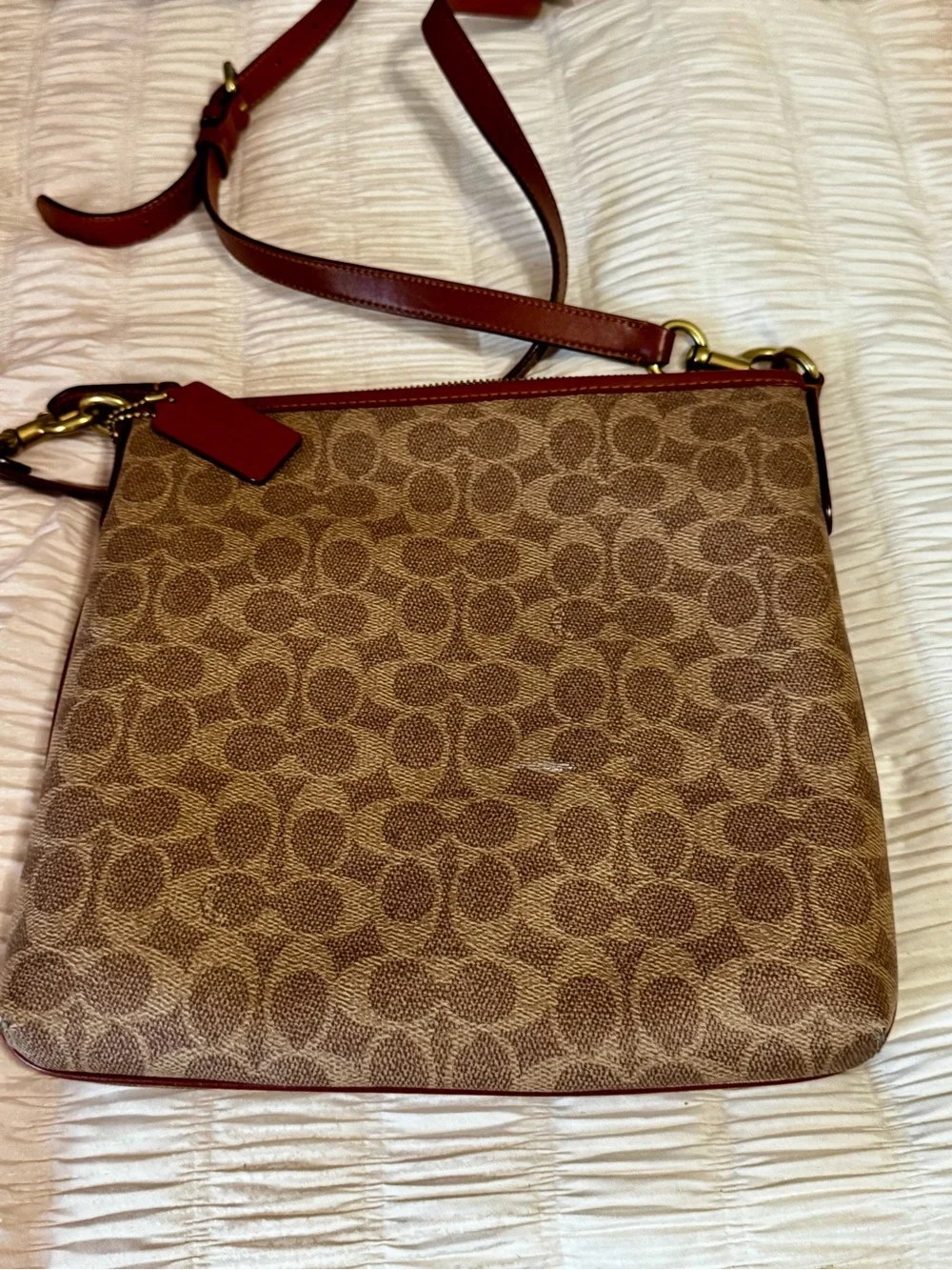 Coach Brown Signature Canvas Crossbody with Leather Trim